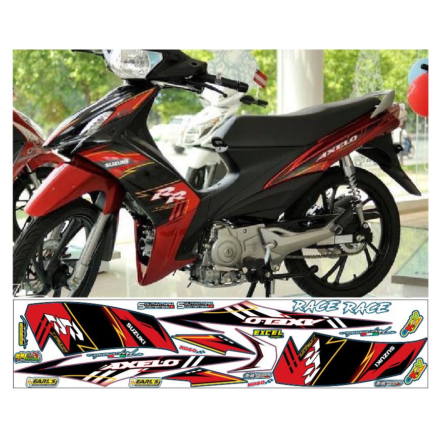 TEM AXELO ZIN ĐỎ ĐEN KÈM LOGO