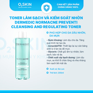 Toner làm sạch cân bằng da Dermedic Normacne Preventi Skin 200ml - Ngăn mụn, se lỗ chân lông