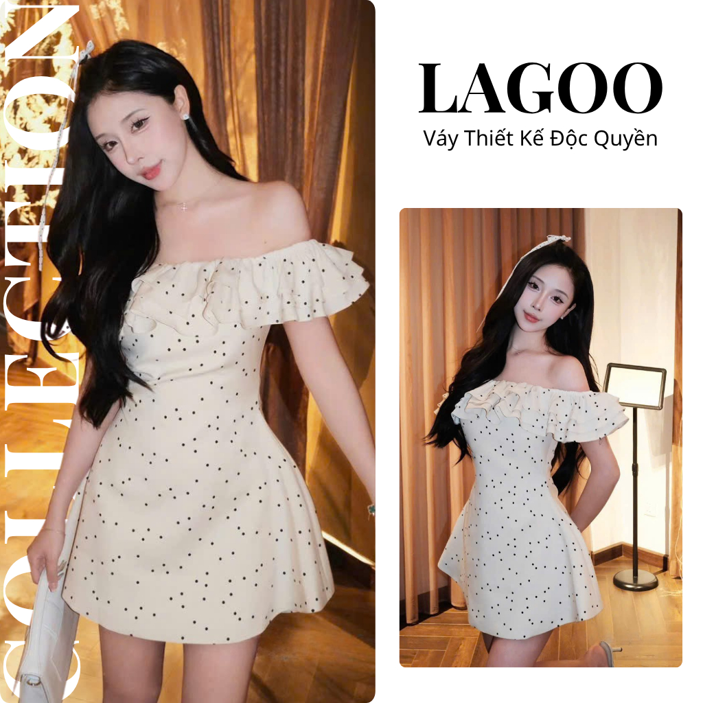 Váy Donna Thiết Kế Dáng Ngắn Xòe Nhẹ, Đầm Trễ Vai Kèm Bèo Nhún Bản Lớn Thanh Lịch Glamchic