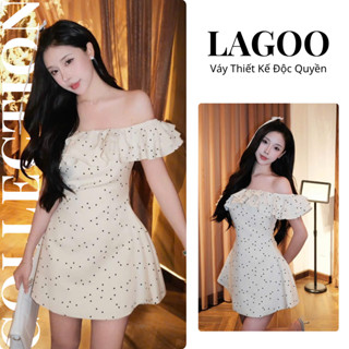 Váy Donna Thiết Kế Dáng Ngắn Xòe Nhẹ, Đầm Trễ Vai Kèm Bèo Nhún Bản Lớn Thanh Lịch Glamchic