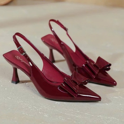 Giày cao gót nữ mũi nhọn hở gót , cao 7 cm , Đính nơ sang trọng, phong cách tiểu thư KM 005 | BigBuy360 - bigbuy360.vn