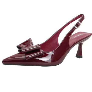 Giày cao gót nữ mũi nhọn hở gót , cao 7 cm , Đính nơ sang trọng, phong cách tiểu thư KM 005 | BigBuy360 - bigbuy360.vn