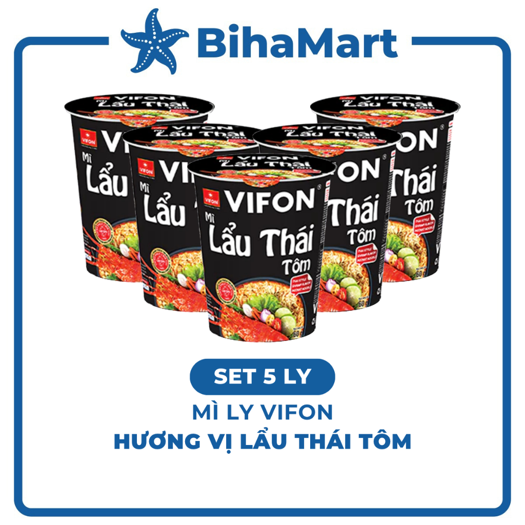 [SET5LY] - VIFON - Mì ly Vifon hương vị Lẩu thái tôm, Vifon mì ly lẩu thái tôm Vifon, Mì lẩu thái tô