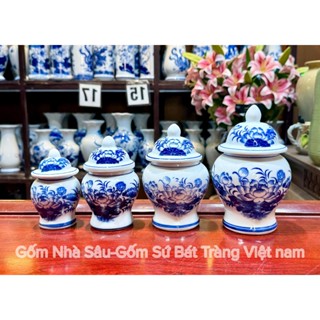 Chóe ban thờ, Hũ Đựng Muối Gạo Ban Thờ gia TIÊN , Ban Thần Tài Gốm Sứ Bát Tràng MEN LAM HÀNG LOẠI 1