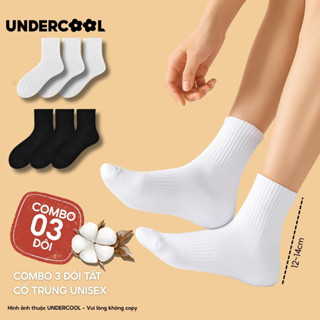 Set 3 Đôi Vớ Tất Nữ Cổ Trung Unisex UNDERCOOL Cotton Dày Dặn, Thoáng Khí, Co Giãn Tốt, Vớ Thể Thao Basic CB-TC92