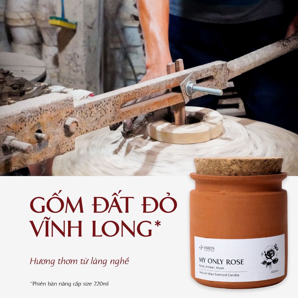 [Bao bì mới] Nến Thơm Sáp Hũ Gốm Đỏ Truyền Thống JAROS CANDLE Mùi Hương An Toàn, Dễ Chịu OCOP 4 Sao 