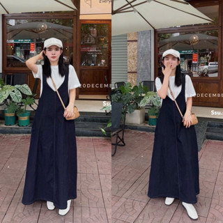 [S2.4119] Set Áo Phông Thun Giấy Form Rộng Mix Yếm Bò Dáng Dài Siêu Xinh (yếm dài 1m2)