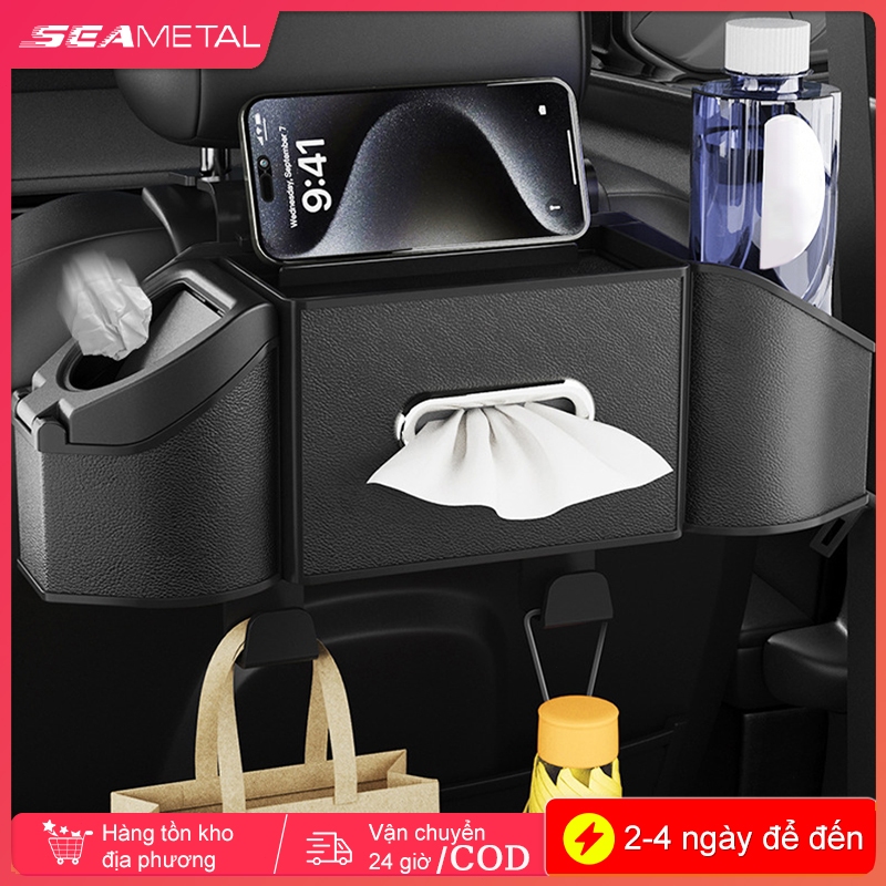 7 Trong 1 Hộp Đựng Đồ Treo Ghế Ô Tô SEAMETAL Da PU Có Khay Để Cốc,Giá Để Điện Thoại,Móc Treo Đồ