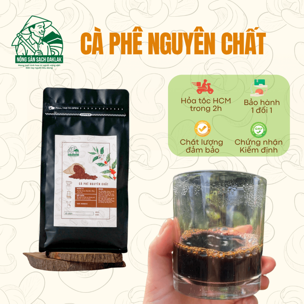 [FREESHIP] Cafe nguyên chất Daklak (pha máy/pha phin) - Nông sản sạch Daklak 500gram