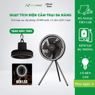 Quạt Tích Điện Đa Năng NANOMAX DQ212, Để Bàn, Treo Tường, Tích Hợp Đèn LED, Pin Dự Phòng, Giá Đỡ Tripod, Du Lịch, Cắm Tr