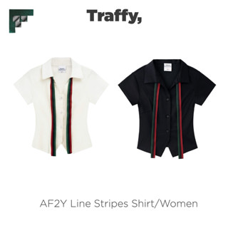 Áo Sơ Mi Nữ TRAFFY Chiết Eo Phối Dây Sọc Vải Kaki Mềm Co Giãn 