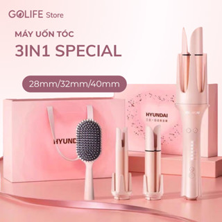 Máy uốn tóc tự động 4in1 Hyundai trục 28mm 32mm 40mm và lược duỗi, máy làm xoăn ion âm bảo vệ tóc