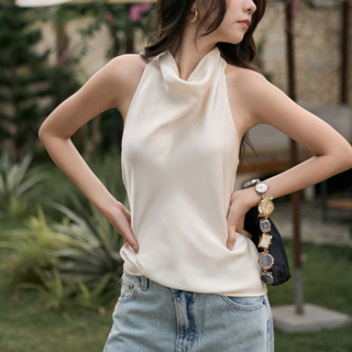 Áo Lụa Nữ Yếm Chảnh Dáng Suông Ôm Nhẹ, Chất Liệu Lụa Nhăn Cổ Đổ - oula studios