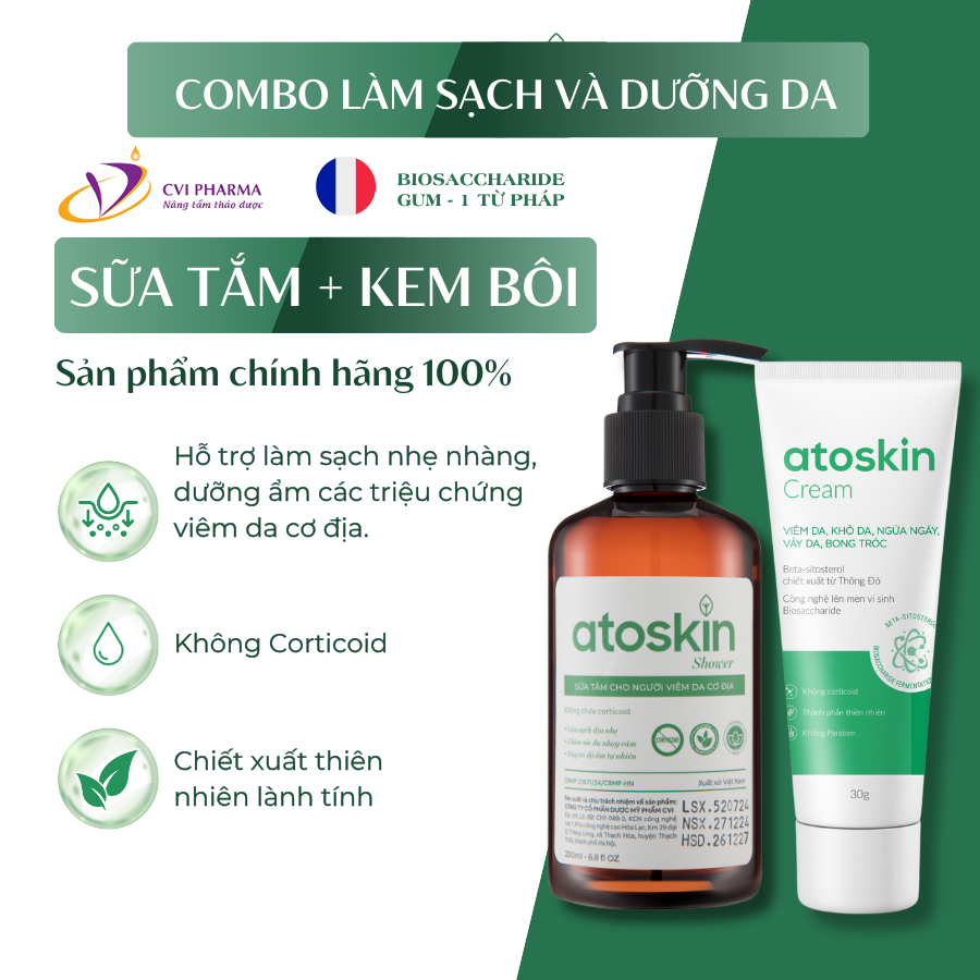 [Atoskin] Combo Chăm Sóc Da Toàn Diện – Sữa Tắm & Kem Bôi – Giảm Ngứa, Dưỡng Ẩm & Hỗ Trợ Ngăn Ngừa C