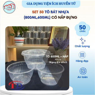 Set 50 TÔ BÁT NHỰA (800ml,600ml) có nắp đựng cháo, bún, canh, súp... tiện lợi chắc chắn