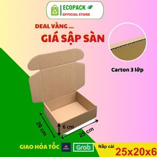 ECOPACK - 25x20x6 COMBO 10 Hộp carton nắp gài, hộp nắp cài giá gốc tận xưởng