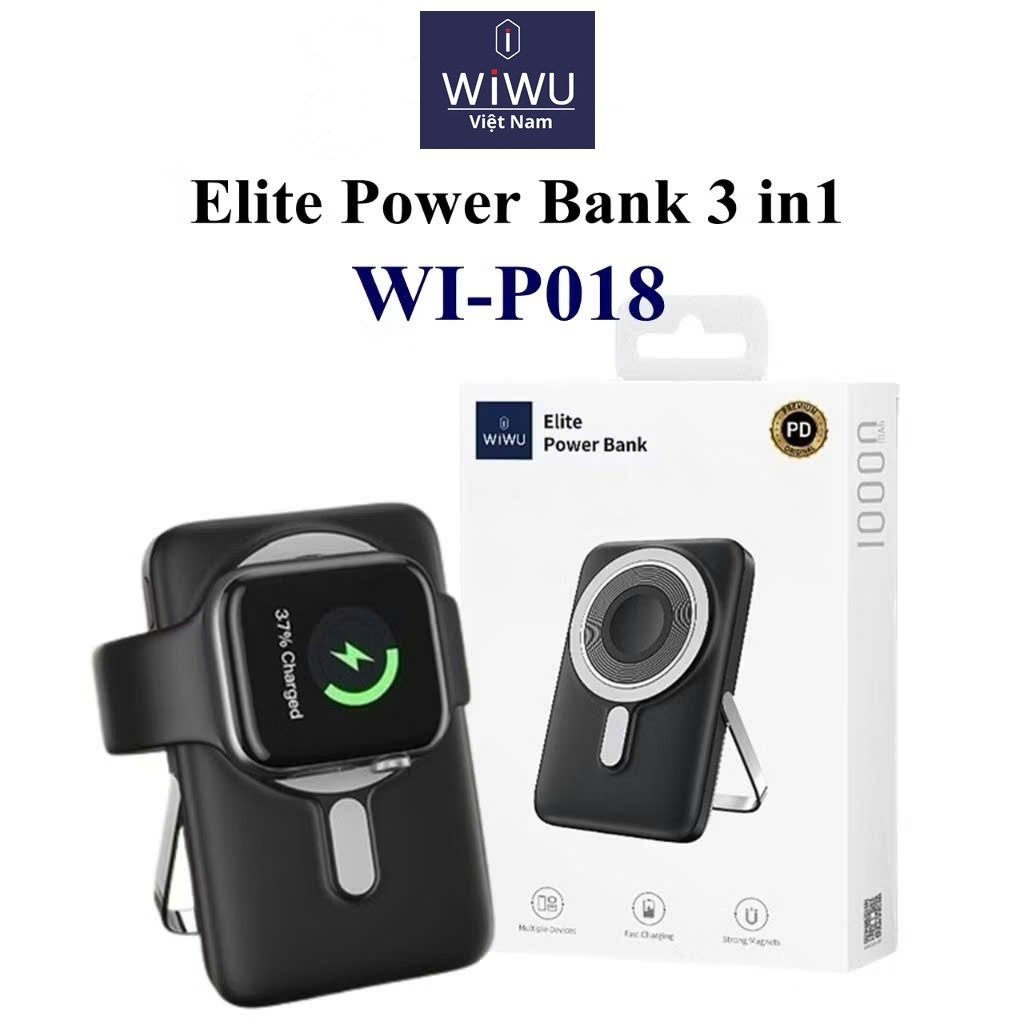 Pin Sạc dự phòng không dây WIWU ELITE POWER BANK 3IN1 10000mAh kiêm giá đỡ điện thoại cho iphone 15 