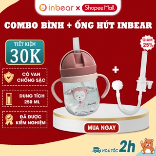  Combo Bình Tập Hút Cho Bé Inbear 250ml Đủ Phụ Kiện + Ống Hút Thay Thế Bình 250ml - Bình Tập Uống 