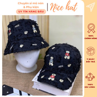  Mũ Bucket rộng vành họa tiết gấu free form unisex nam nữ - ẢNH THẬT - Nón tai bèo cao cấp M02 