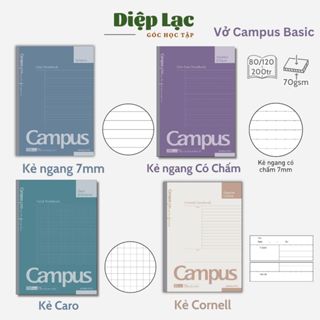   nhiều mẫu dòng kẻ  Vở Campus Basic 80 120 200tr khổ B5 A4 giấy dày 70gms phong cách đơn giản 