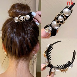  Kẹp Tóc Càng Cua 3 Răng Dáng Dài Đính Hoa Trà Phối Hạt Ngọc Phong Cách Hàn Quốc Phụ Kiện Tóc Nữ 