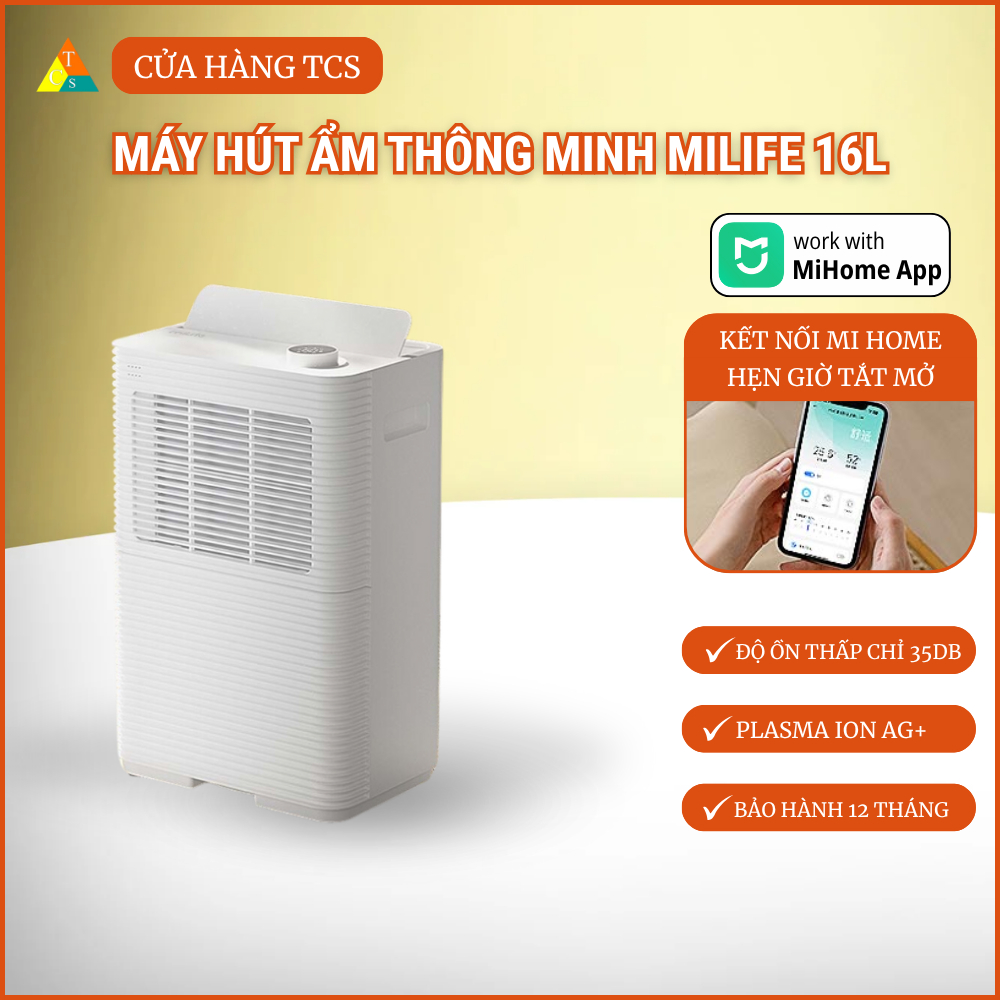 Máy hút ẩm lọc không khí, sấy quần áo thông minh miLife 16L, Công suất 16L/ngày Bảo hành 12 tháng