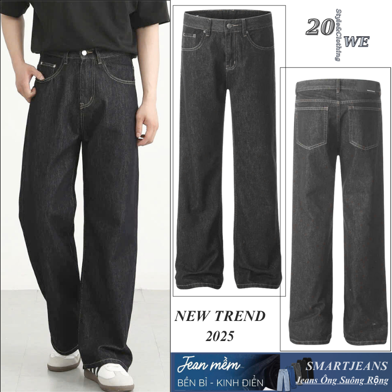 BACK LOOSE JEAN - Quần jeans nam ống rộng mầu Đen SR01 phong cách WIDE LEG JEAN ĐEN WASH XÁM 2025