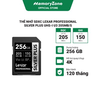Thẻ nhớ SDXC Lexar Professional Silver Plus UHS-I U3 64GB - 128GB - 256GB 205MB/s