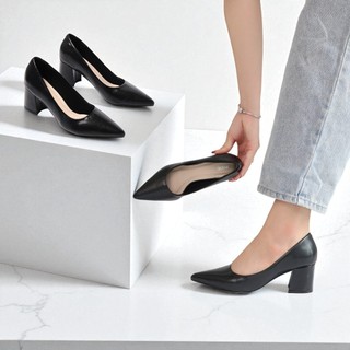 Giày Cao Gót Đế Vuông 5cm Mũi Nhọn Basic Pixie P055