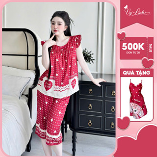 Bộ ngủ nữ cánh tiên lửng họa tiết chấm bi chất liệu lụa latin thoáng mát thấm hút mồ hôi tốt, mềm mại S961