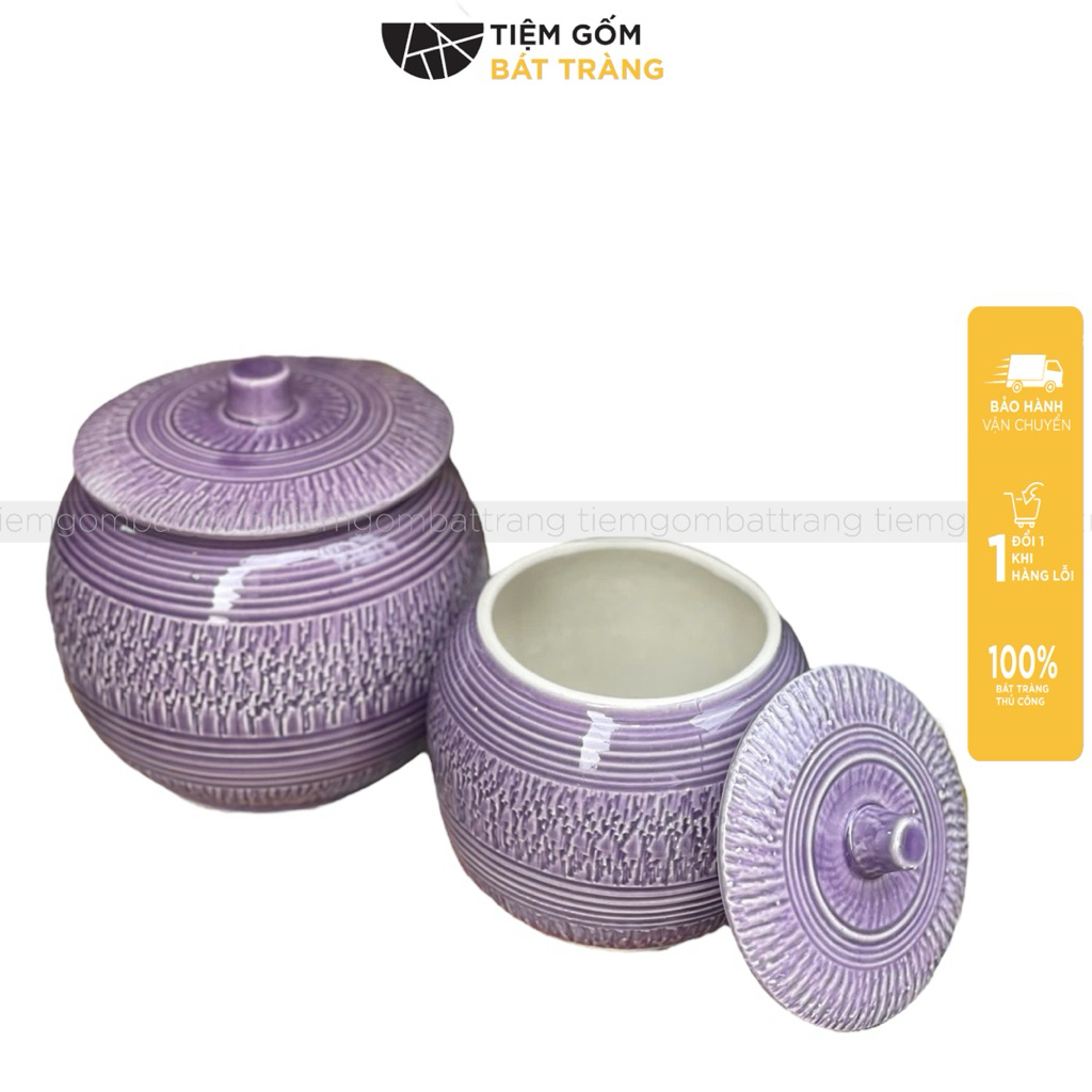 Âu Đựng Mỡ Bát Tràng Màu Tím Pastel Hũ Sứ Muối Dưa Cà Đựng Đường Muối Decor Bếp Xưa Gốm Sứ Bát Tràng