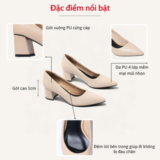 Giày Cao Gót Đế Vuông 5cm Mũi Nhọn Basic Pixie P055