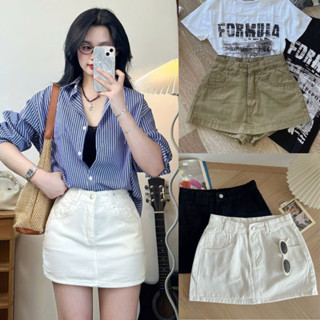 Chân Váy Jean kaki Ngắn Dáng Chữ A MIAA Có Quần Mặc Trong ,Chân váy Jean Kaki Ngắn nữ màu Trắng dáng chữ A Lưng cao