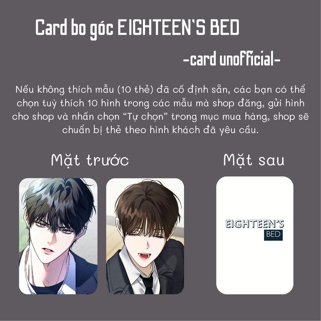 SET 10 CARD BO GÓC EIGHTEEN’S BED