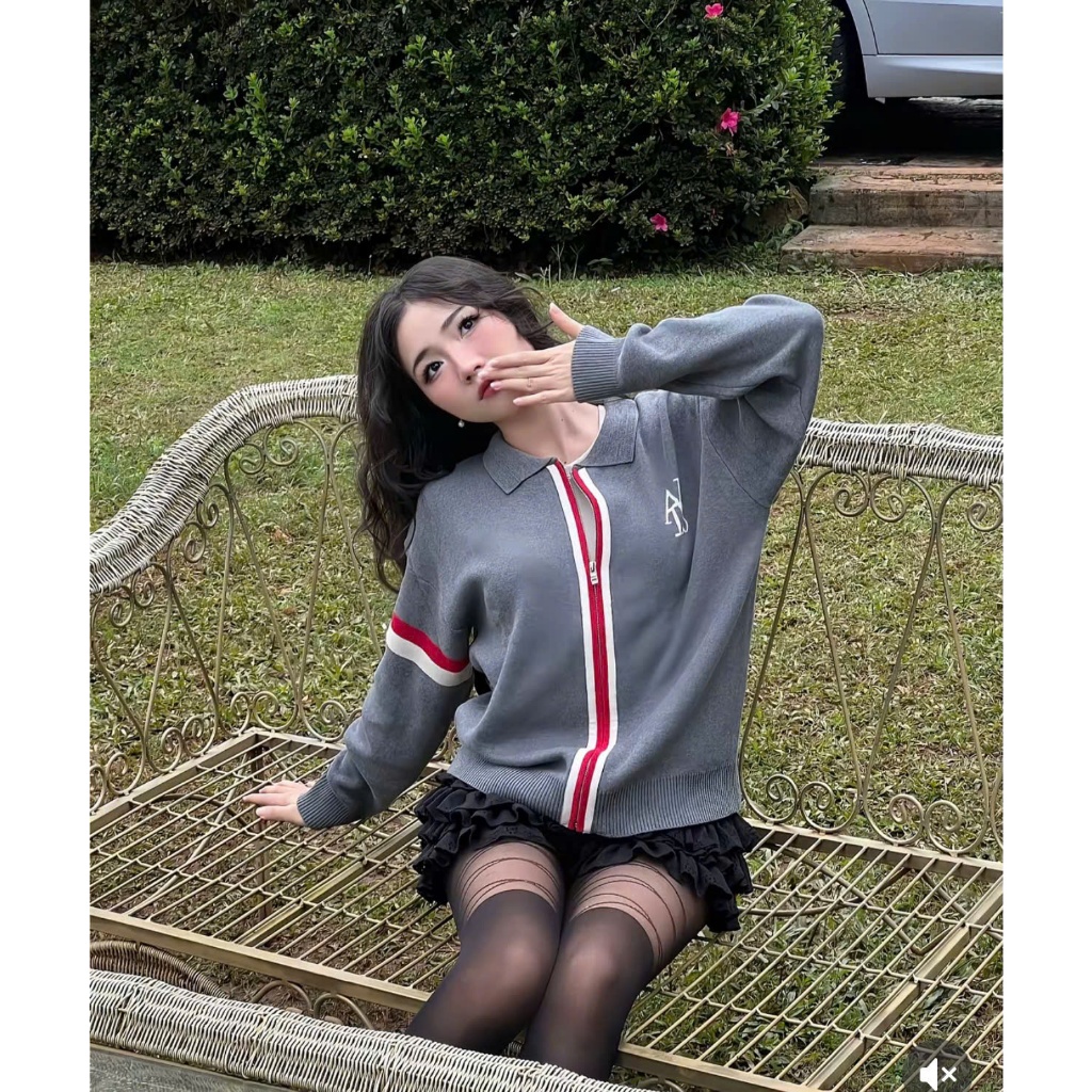 Áo khoác cardigan len xám form rộng viền kẻ T31 | BigBuy360 - bigbuy360.vn