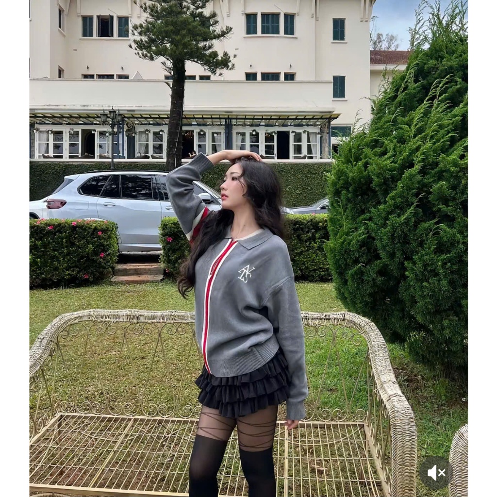 Áo khoác cardigan len xám form rộng viền kẻ T31 | BigBuy360 - bigbuy360.vn