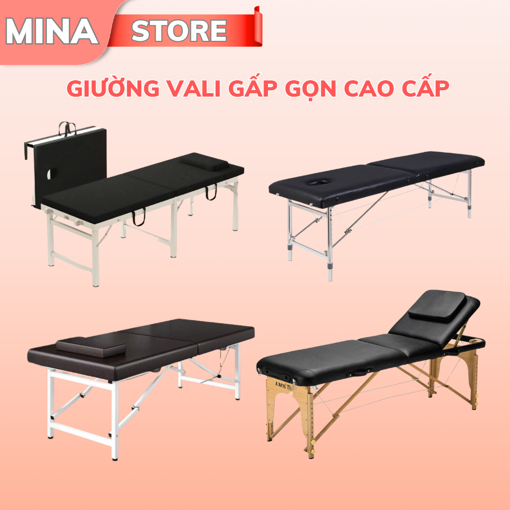 Giường Vali Gấp Gọn Spa | Giường Chân Gỗ | Giường Chân Sắt Gấp Gọn | Phun Xăm TaTo | Chăm Sóc Da Nối Mi Cao Cấp