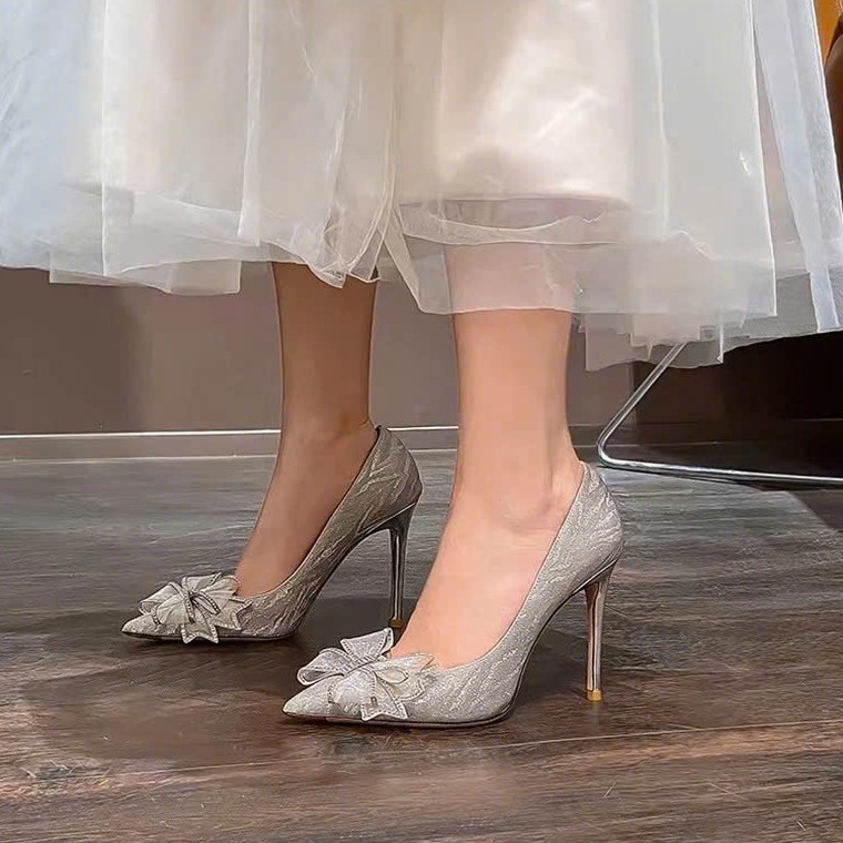 Giày dự tiệc GXC195 Giày C12 Nơ C65 cao 8cm Nơ Voan Đính Đá | BigBuy360 - bigbuy360.vn