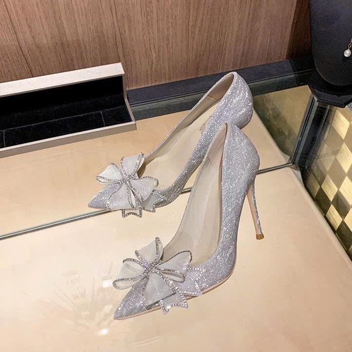 Giày dự tiệc GXC195 Giày C12 Nơ C65 cao 8cm Nơ Voan Đính Đá | BigBuy360 - bigbuy360.vn