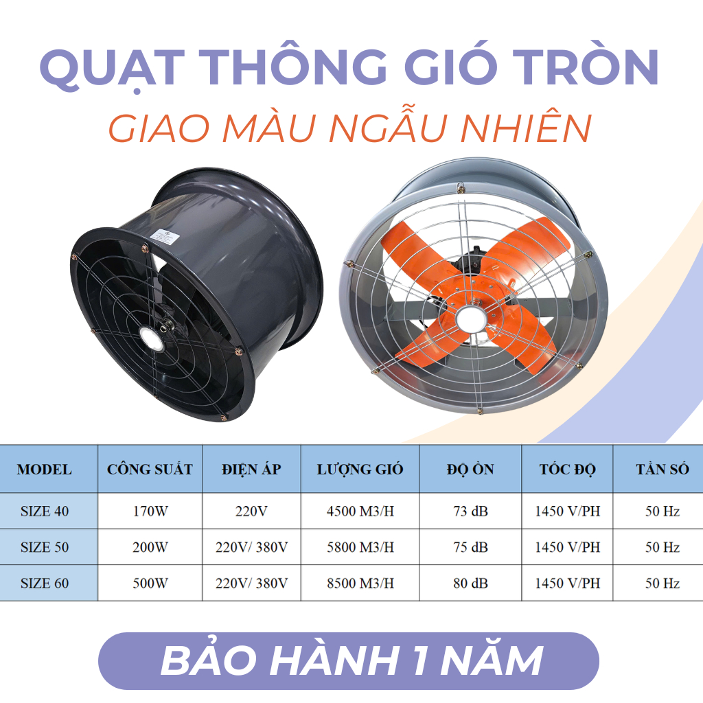  Quạt công nghiệp thông gió tròn - Đk cánh 40CM  50CM  60CM 