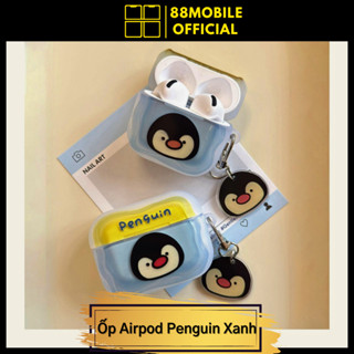 Vỏ ốp case airpod Penguin Xanh cao cấp bảo vệ dành cho tai nghe 1/2/3/4/Pro/Pro 2 I 88Mobile