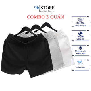 Combo 3 Quần đùi Basic, Quần short Nam Nữ vải da cá Coton , Thoáng mát đi chơi du lịch đi biển QTS02
