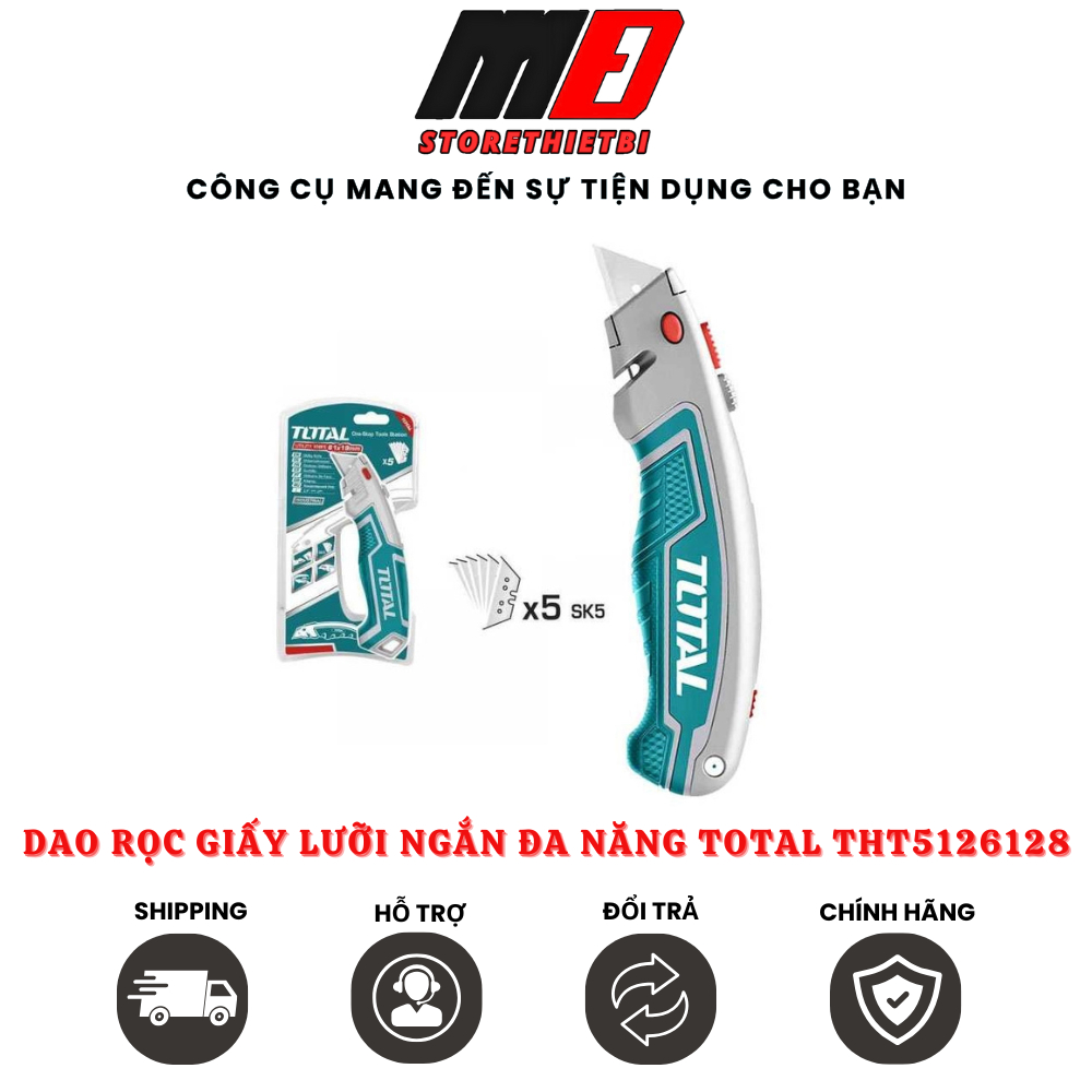 Dụng Cụ Rọc Giấy Đa Năng Lưỡi Ngắn TOTAL THT5126128 Tặng Kèm 5 Lưỡi