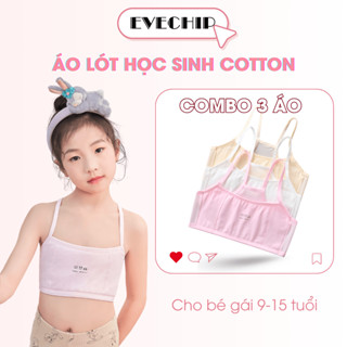 Combo 3 Áo lá cho bé gái cotton thoáng mát - áo lót học sinh không đệm 2 lớp mềm mịn EVECHIP A108