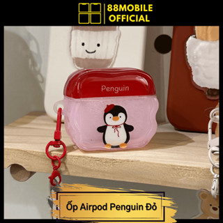Vỏ case ốp airpod Penguin Đỏ cao cấp bảo vệ dành cho tai nghe 1/2/3/4/Pro/Pro 2 I 88Mobile