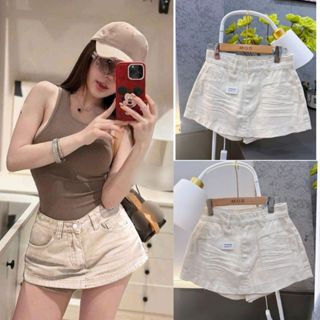 Quần giả váy jean wash màu trắng nhăn cạp cao MIAA chất Jean mềm cao cấp bigsize