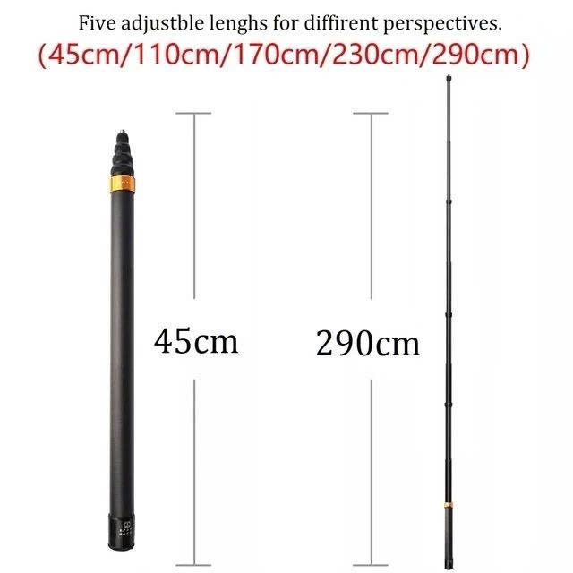 290cm Sợi Carbon Vô Hình Mở Rộng Selfie Stick Cho Insta360 X5 X4 X3 ONE RS