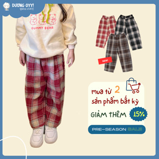 Quần suông dạ kẻ caro đỏ đen trẻ em size 12-40kg style Hàn Quốc dịp Giáng Sinh Năm mới | Dương Oyy 011123175