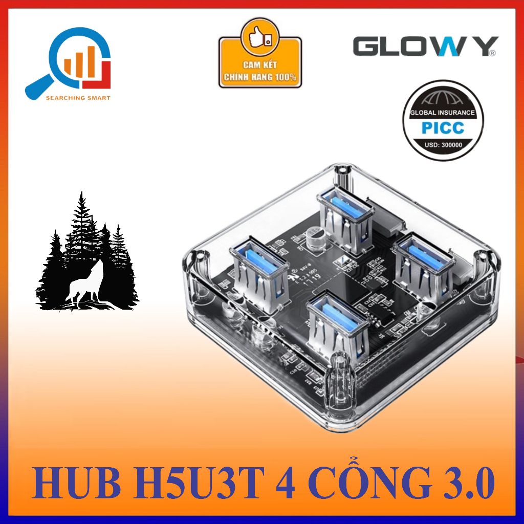 Hub USB 3.0 GLOWY H5U3T Chia 4 cổng, tốc độ cao - Cổng chia USB , Bảo Hành 12 Tháng 