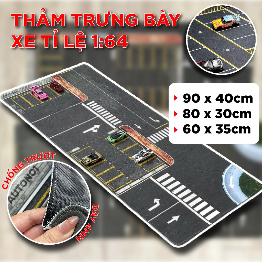 Thảm trải trưng bày mô phỏng bãi đỗ xe - car parking cho mô hình 1:64